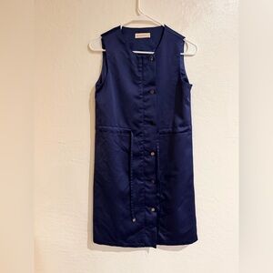 Navy Sleeveless Button-Down Dress